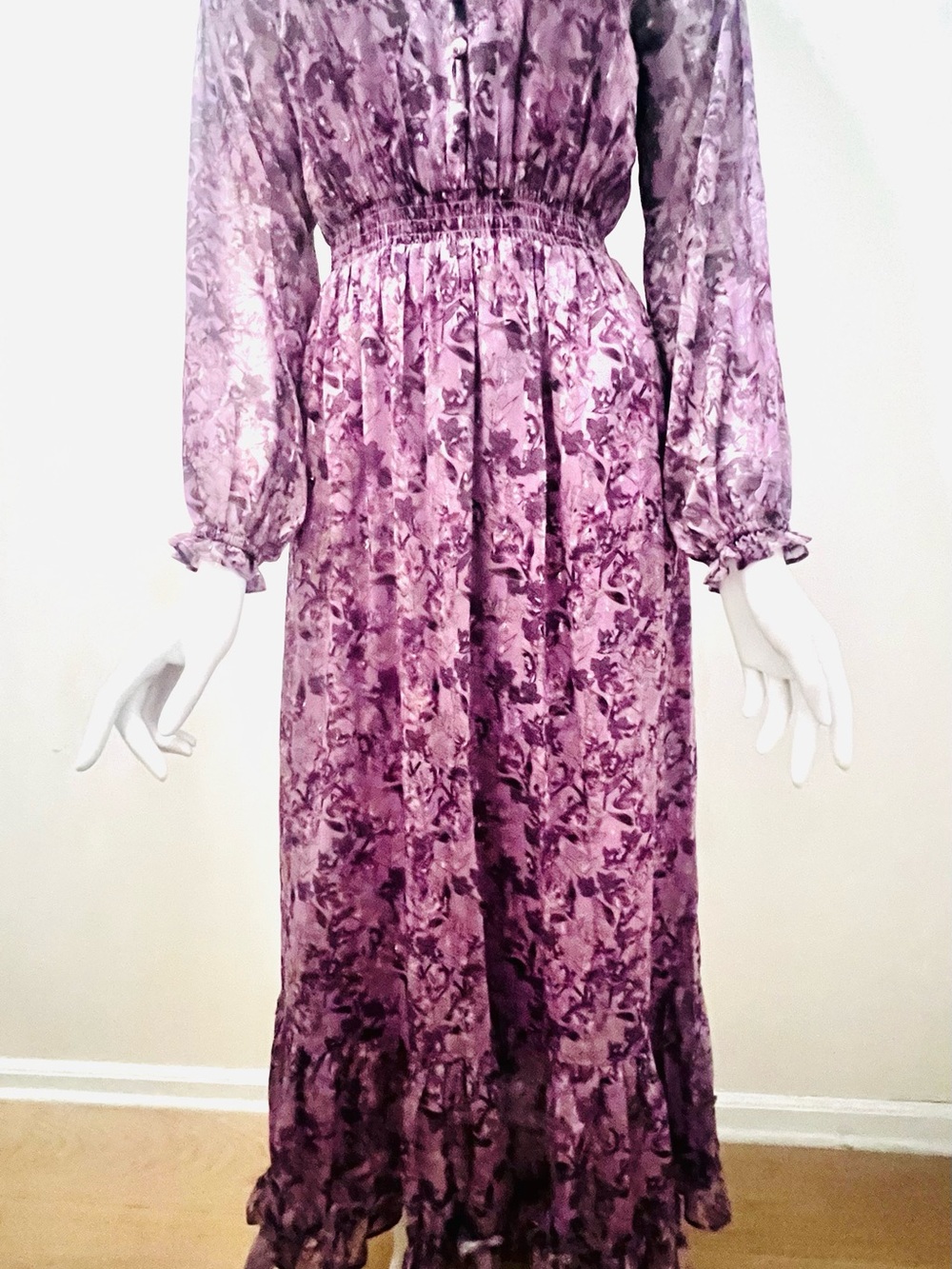 Floral Purple Maxi Dress with Elastic Waist and Ruffled JOFLOWER TULA DRESS